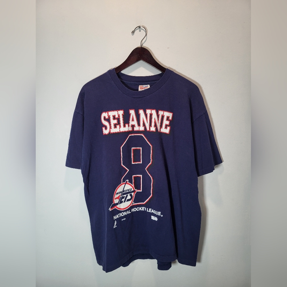 👕🌶 Vintage 90s NHL Winnipeg Jets Teemu Selanne Double-Sided T-Shirt